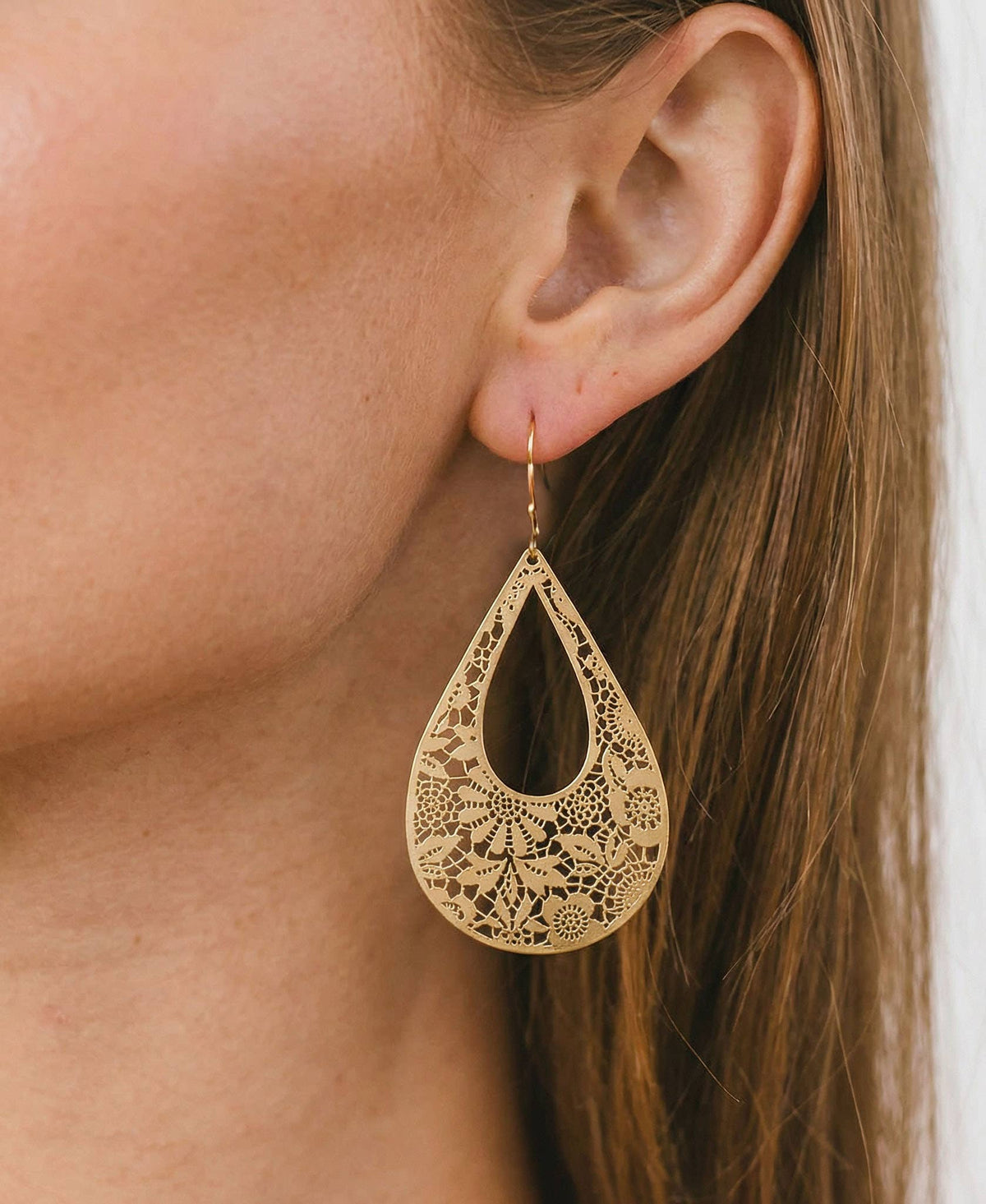 Danya Gold Filigree Teardrop Statement Earrings