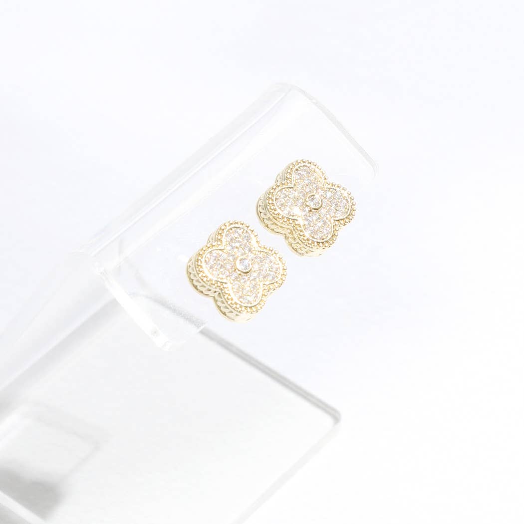 Nubert Gold Tone Outline CZ Pave Clover Post Earrings