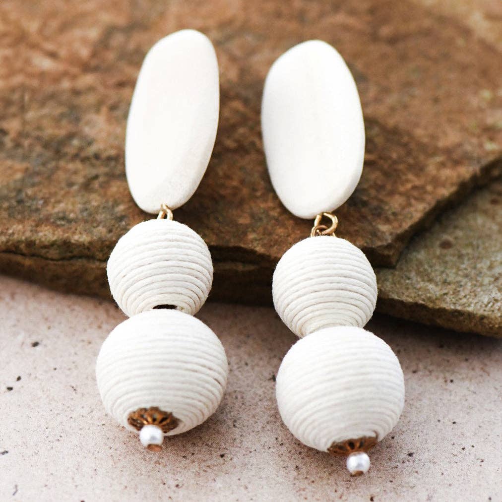 Avery Boho Ivory Wooden Dangle Earrings