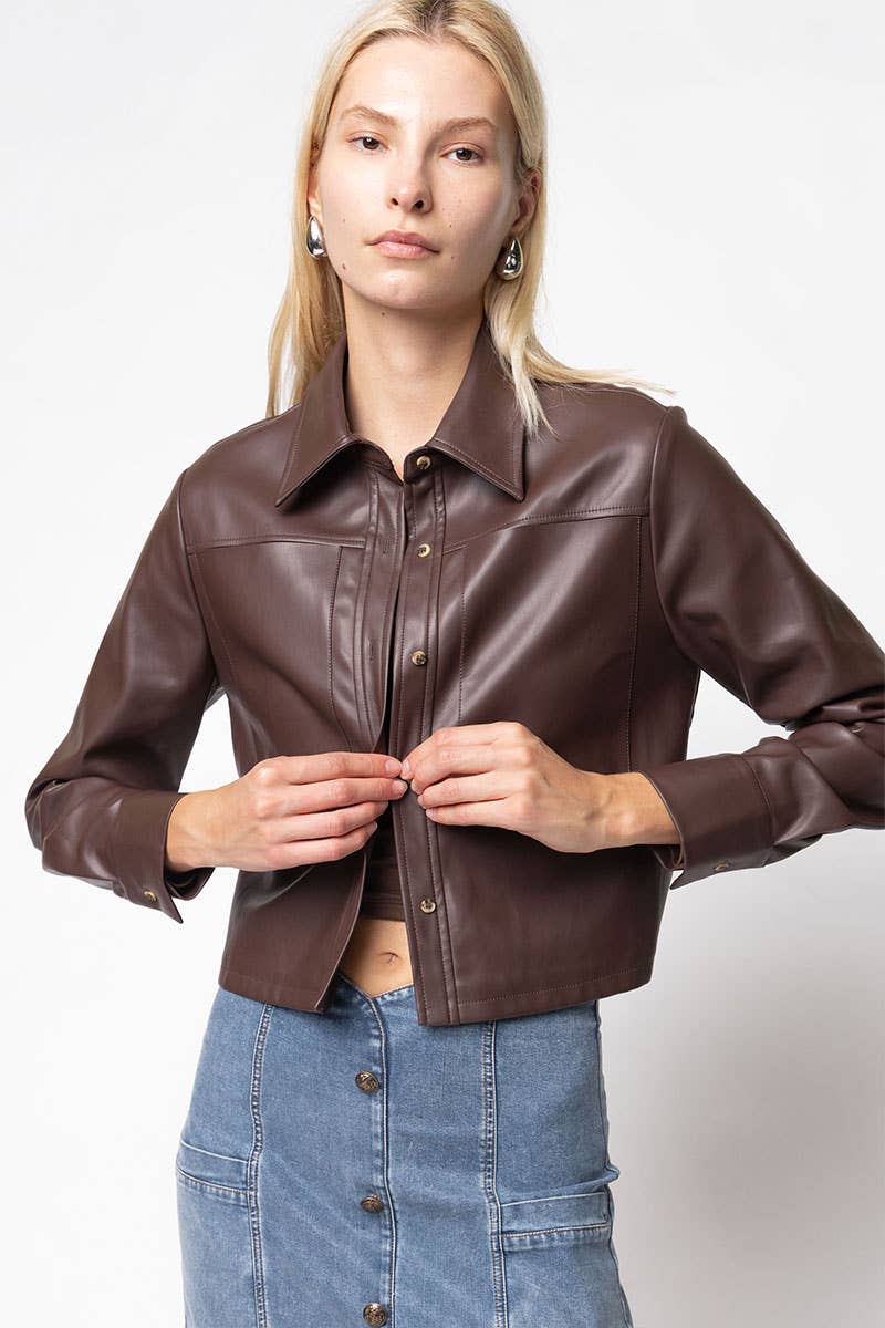 Mia Chocolate Vegan Butter Leather Cropped Jacket