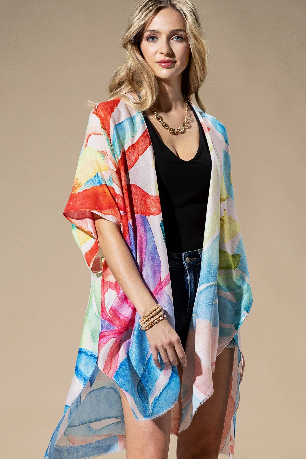 Hillary Watercolor Leaves Print Kimono