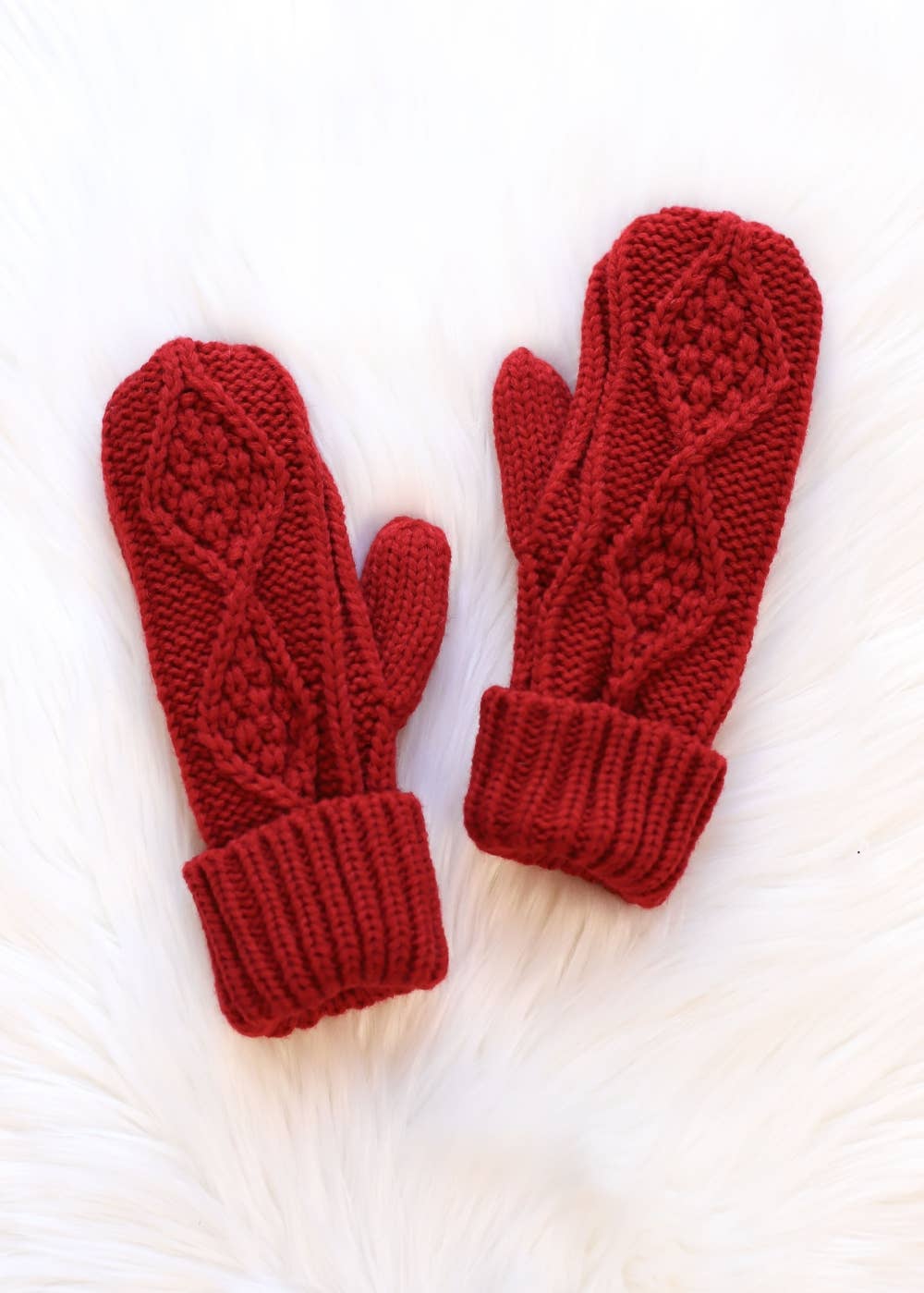 Lynn Red Cable Knit Mittens