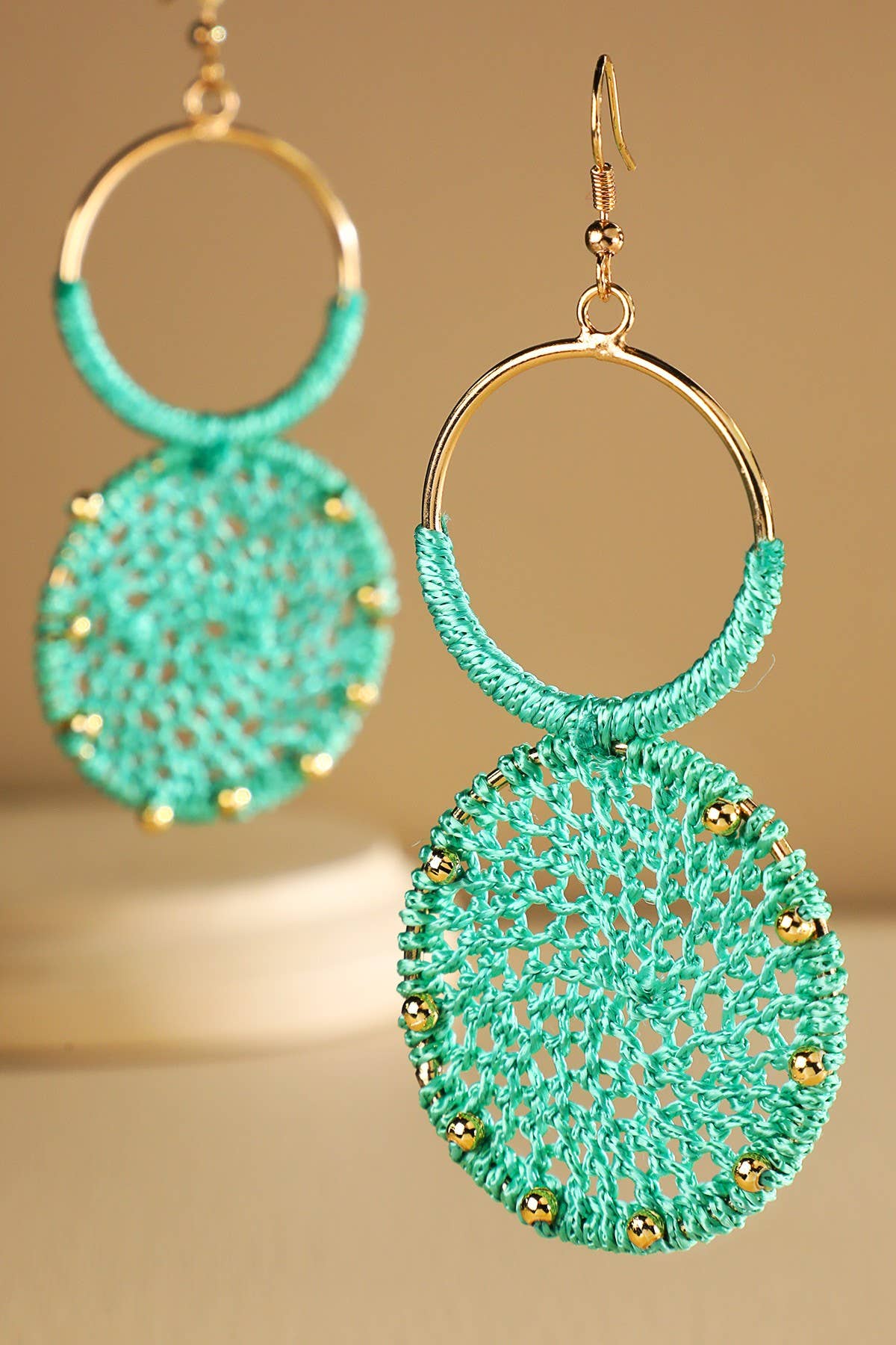 Rattan Knitted Round Tiers  Drop Earring