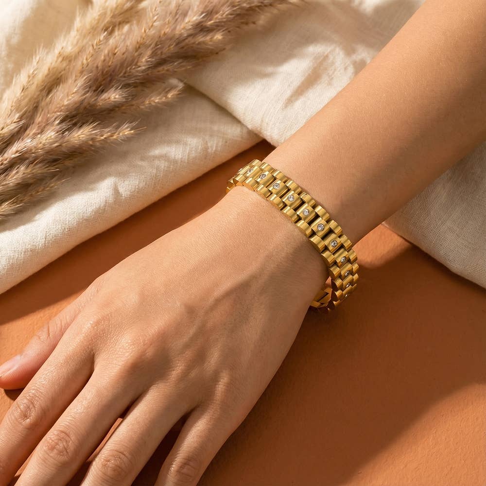 Rumi Stainless Steel Studded Watch Chain Bracelet