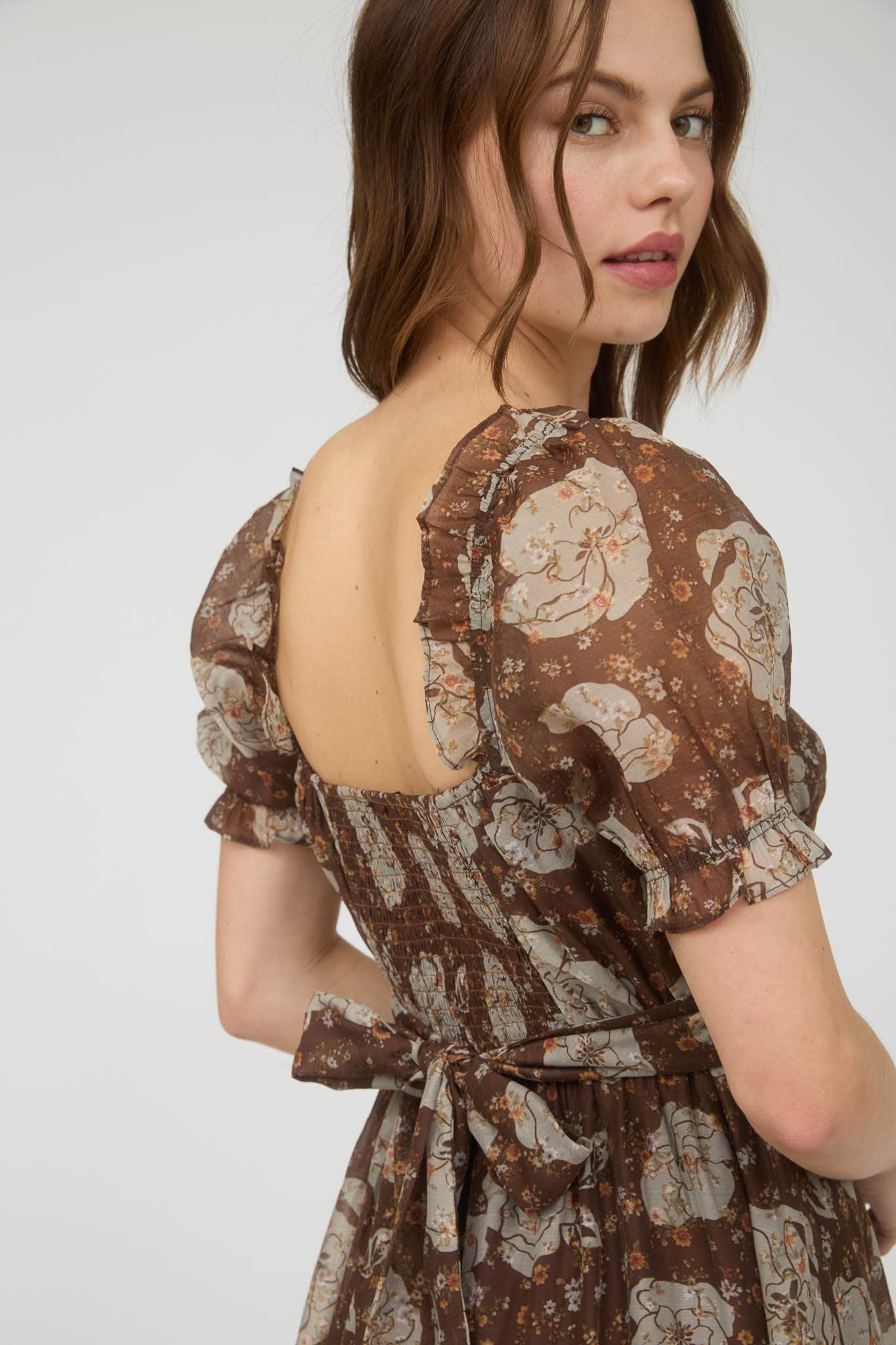 Sissie Back Tie Midi Brown Dress