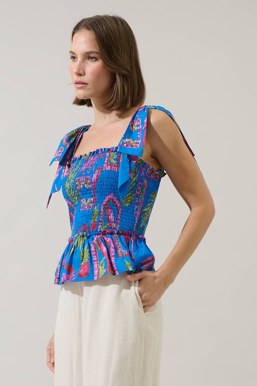 Bally Tropical Cazz Smocked Top FINAL SALE