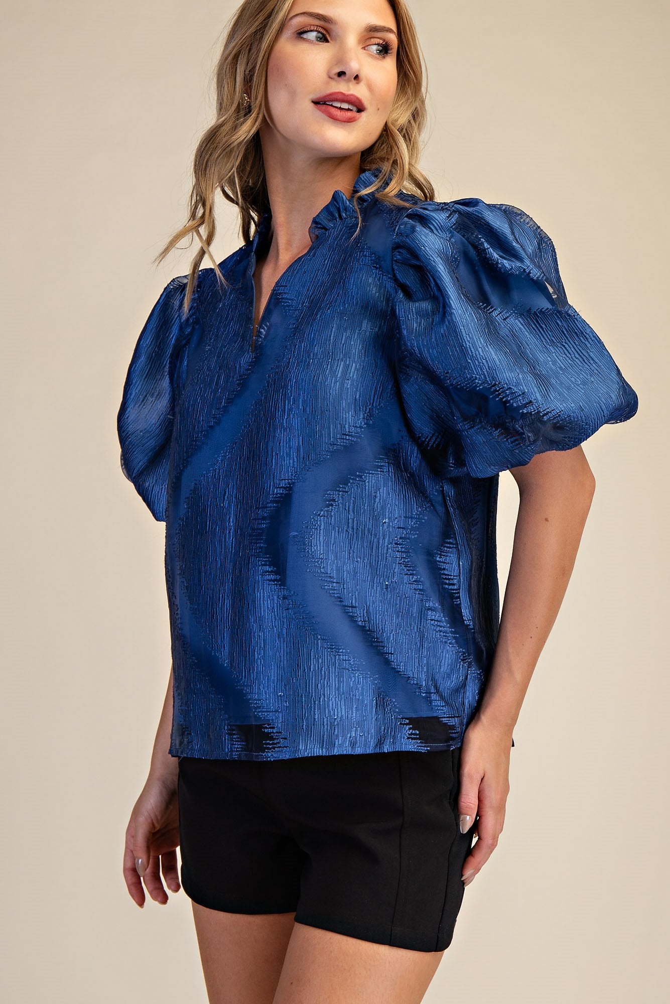Levin Puff Sleeve Jacquard Top