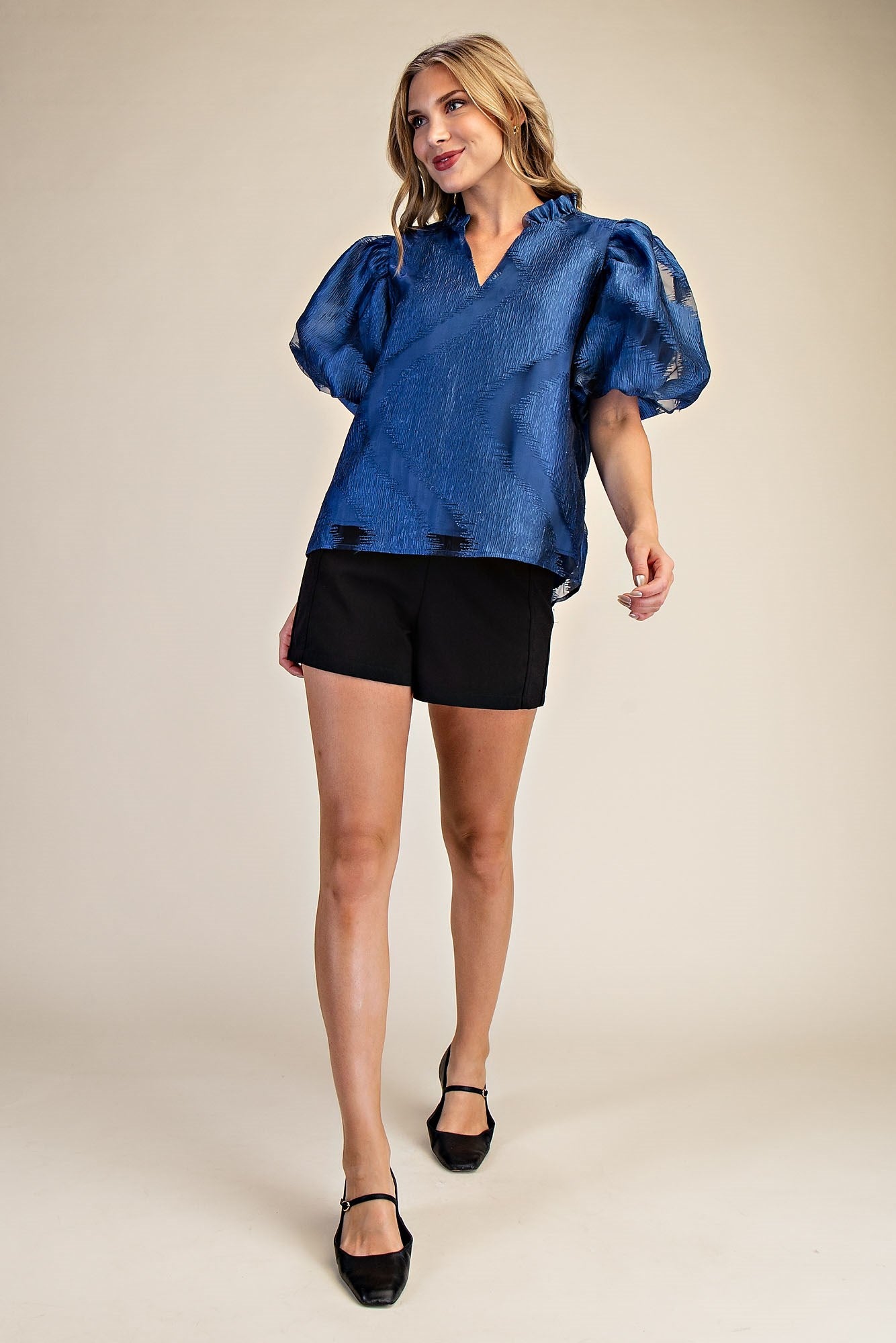 Levin Puff Sleeve Jacquard Top