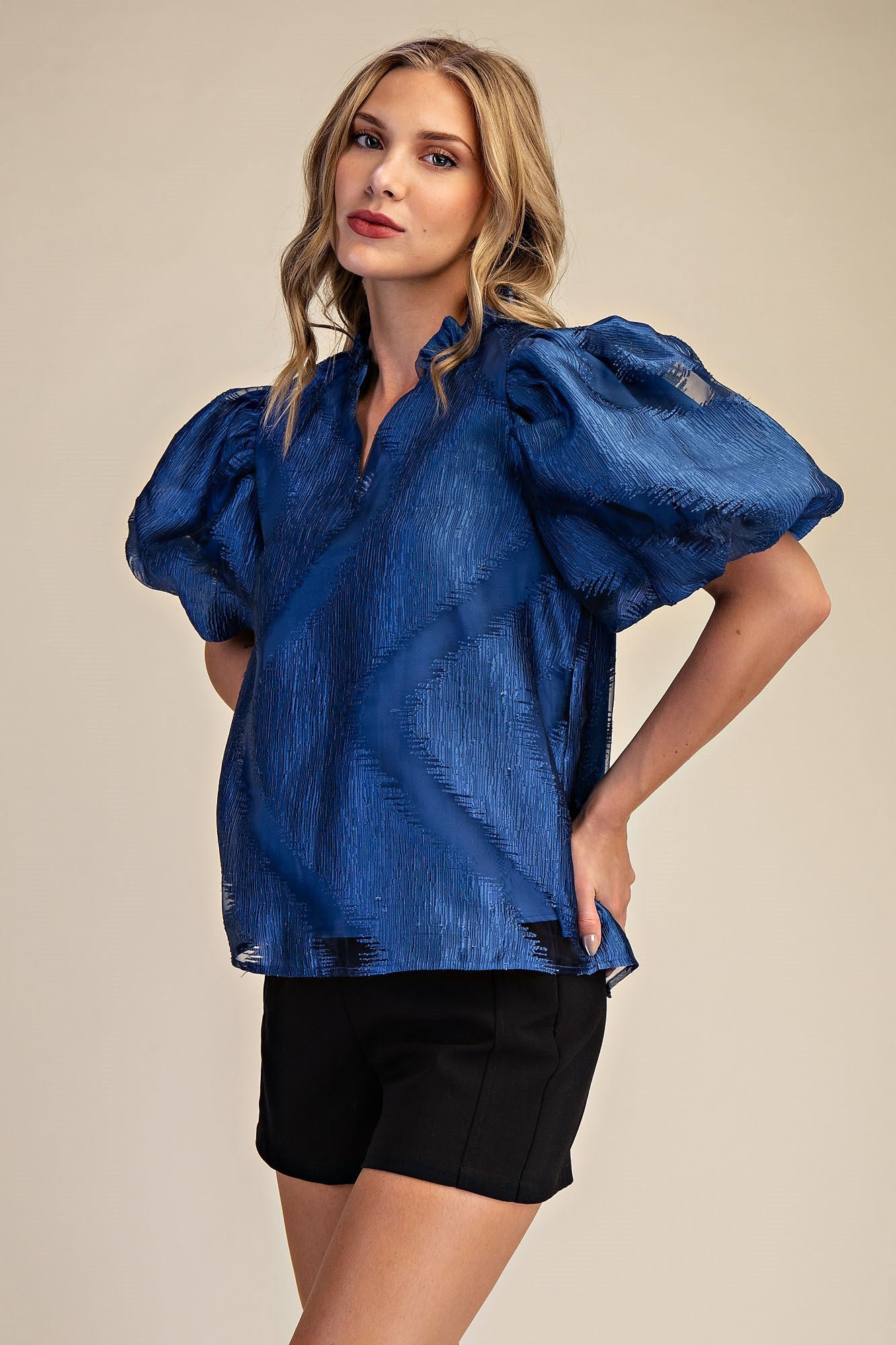 Levin Puff Sleeve Jacquard Top