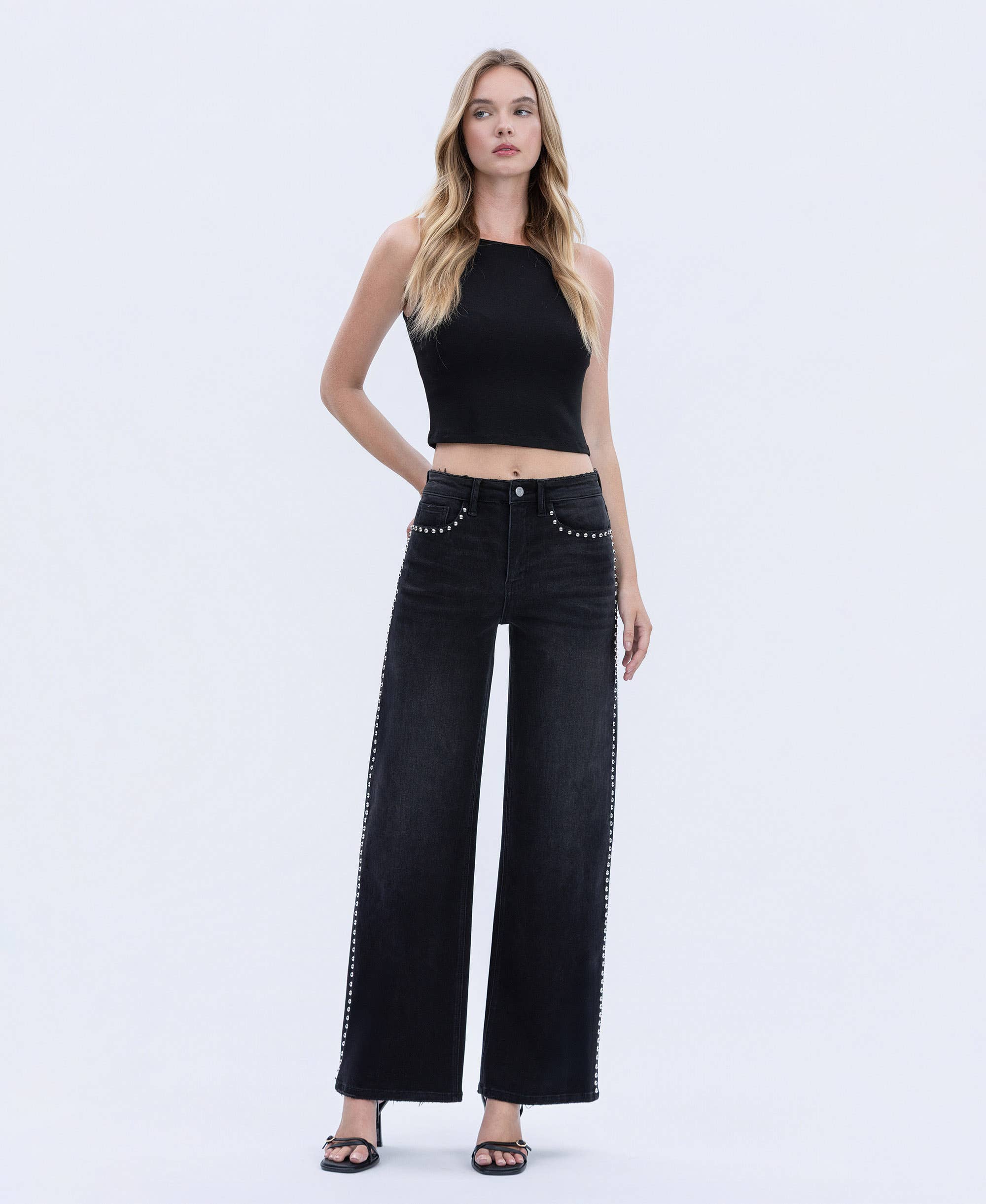 Vervet Nail Head Black Wide Jeans