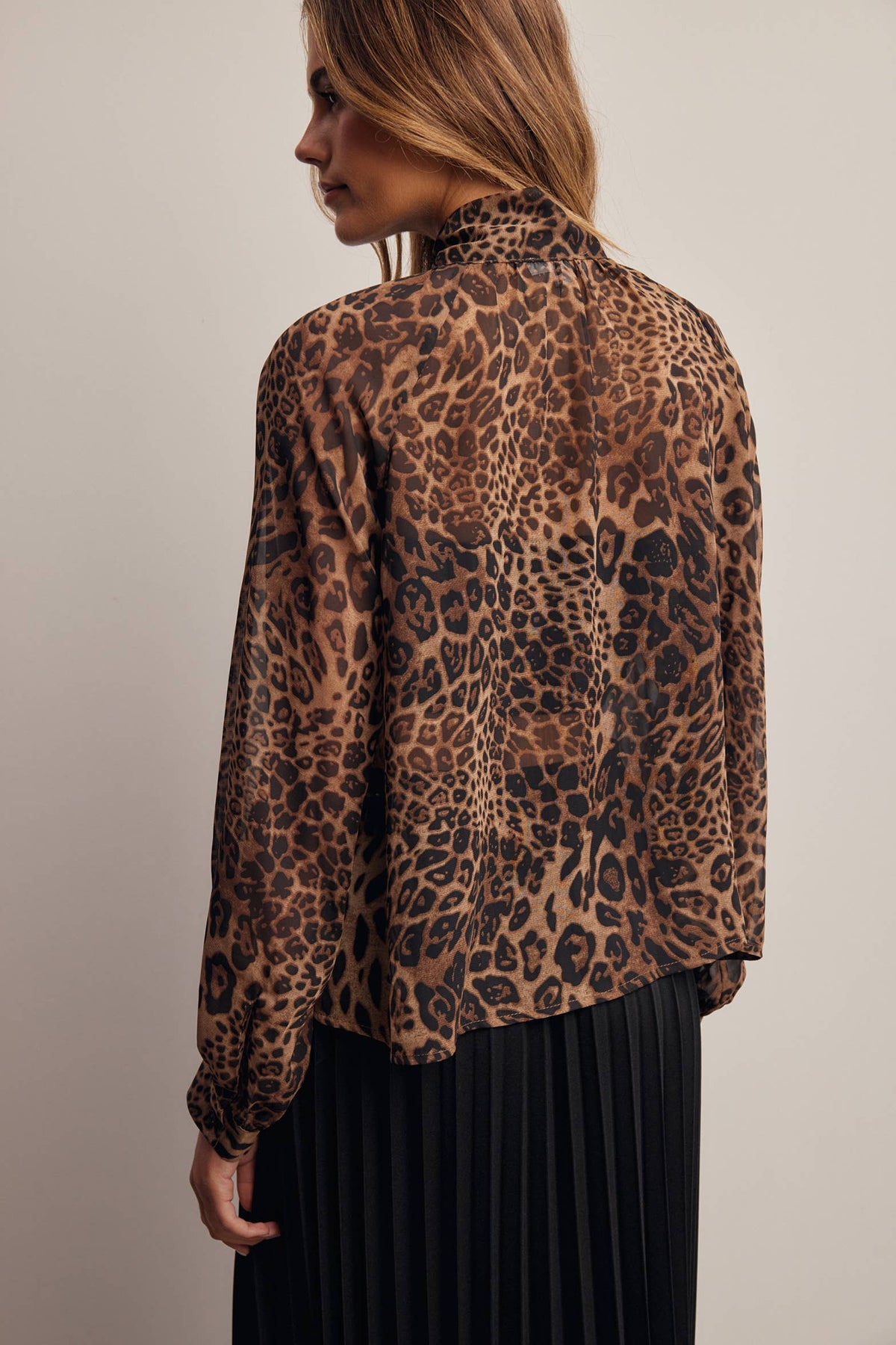 Drea Animal Print Tie Neck Chiffon Blouse PREORDER