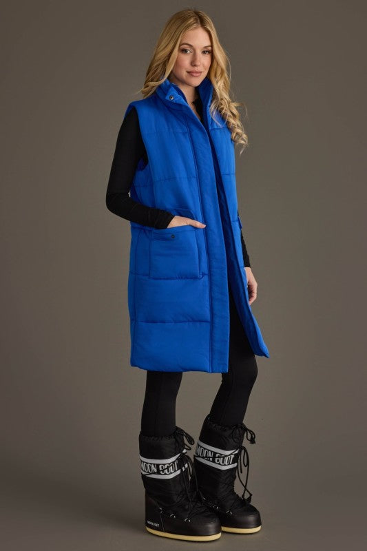 Vikki Royal Blue Puffer Long Vest PREORDER