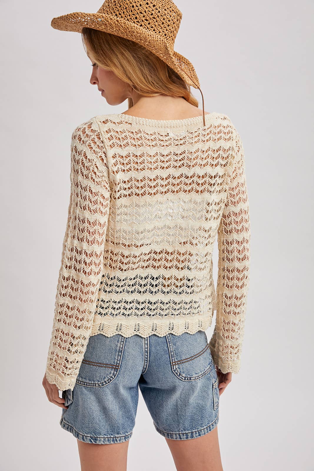 Valia Scallop Hem Pointelle Knit Top