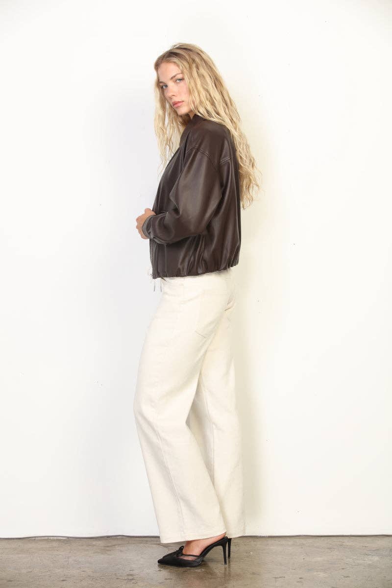 Garrett Faux Leather Bomber Jacket