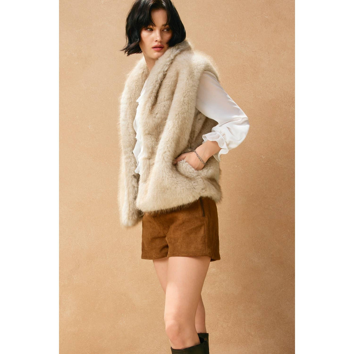Lenni Snow Angel Collared Furry Vest