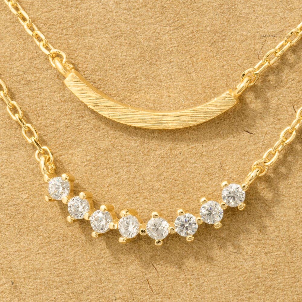 Angeka Layered Rhinestone Curved Bar Necklace