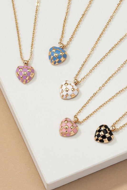 Macy Checker Heart Necklace (5 Colors!)