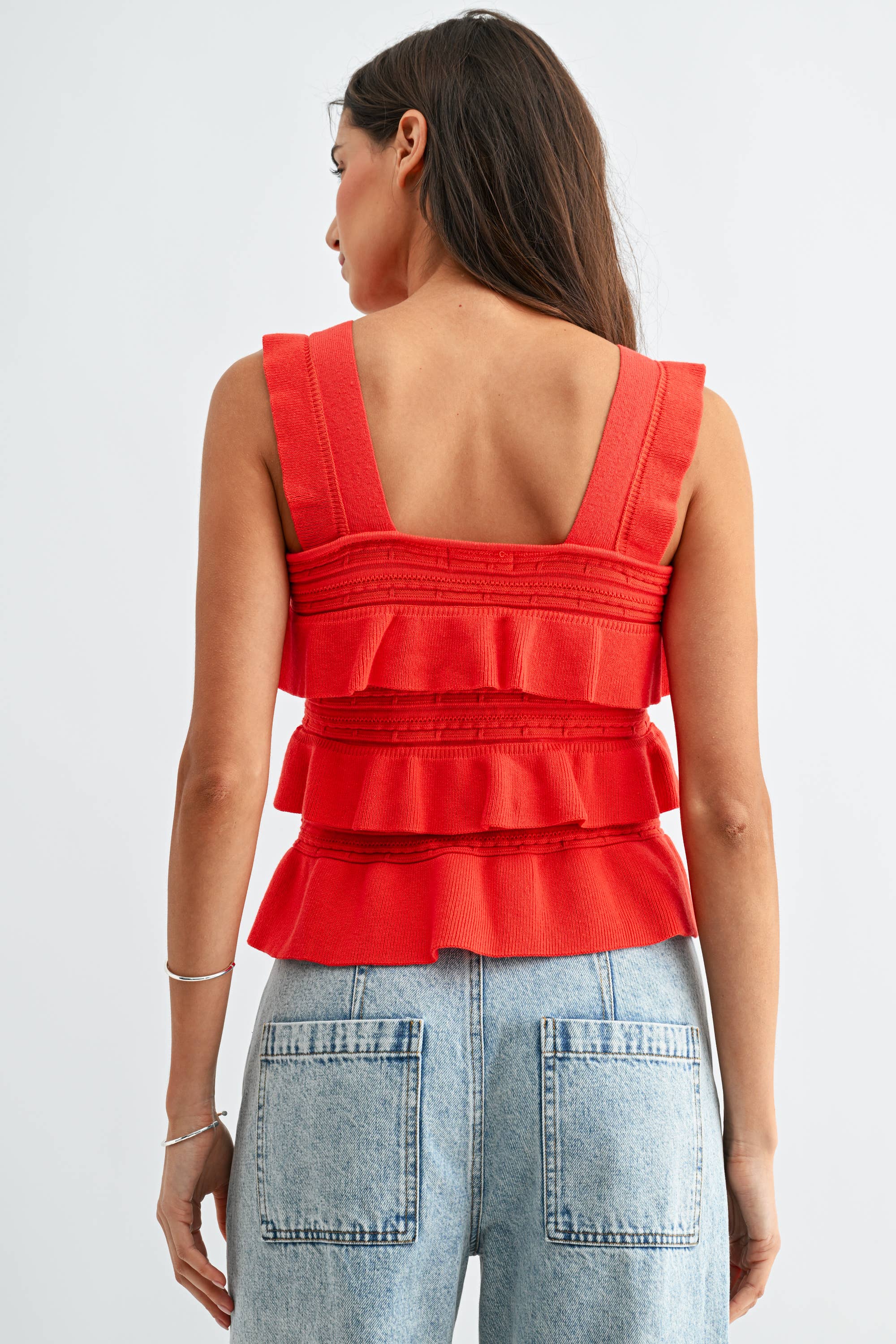 Hollie Red Ruffled Knit Sleeveless Top PREORDER