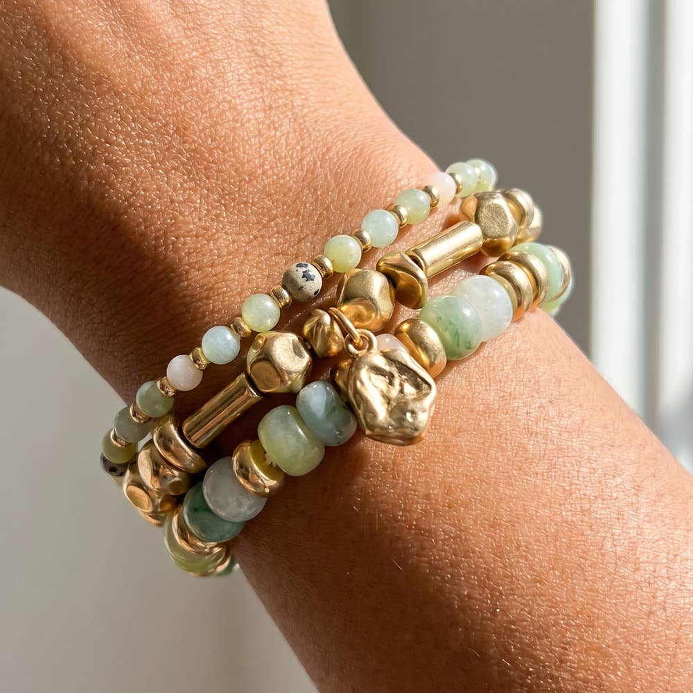 Amos Semi Precious Stone And Metal Layered Bracelet Stack