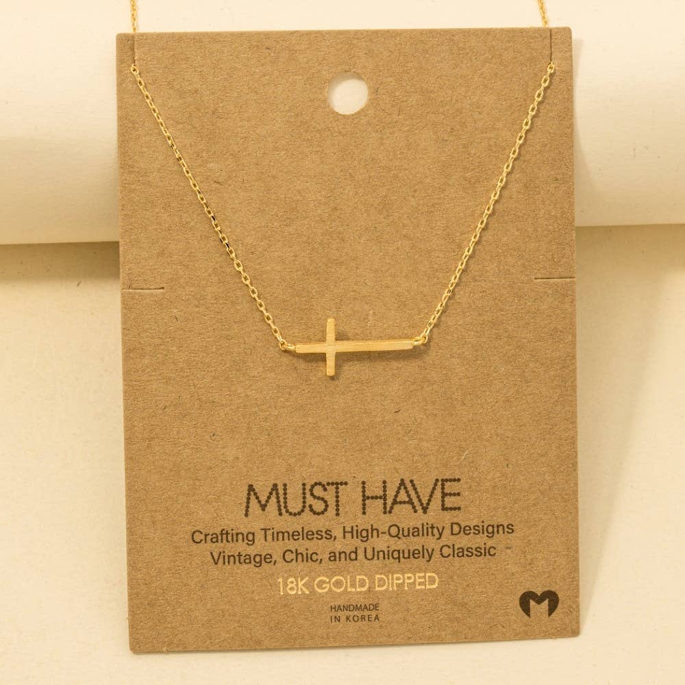 Sofia Gold Dipped Side Cross Pendant Necklace