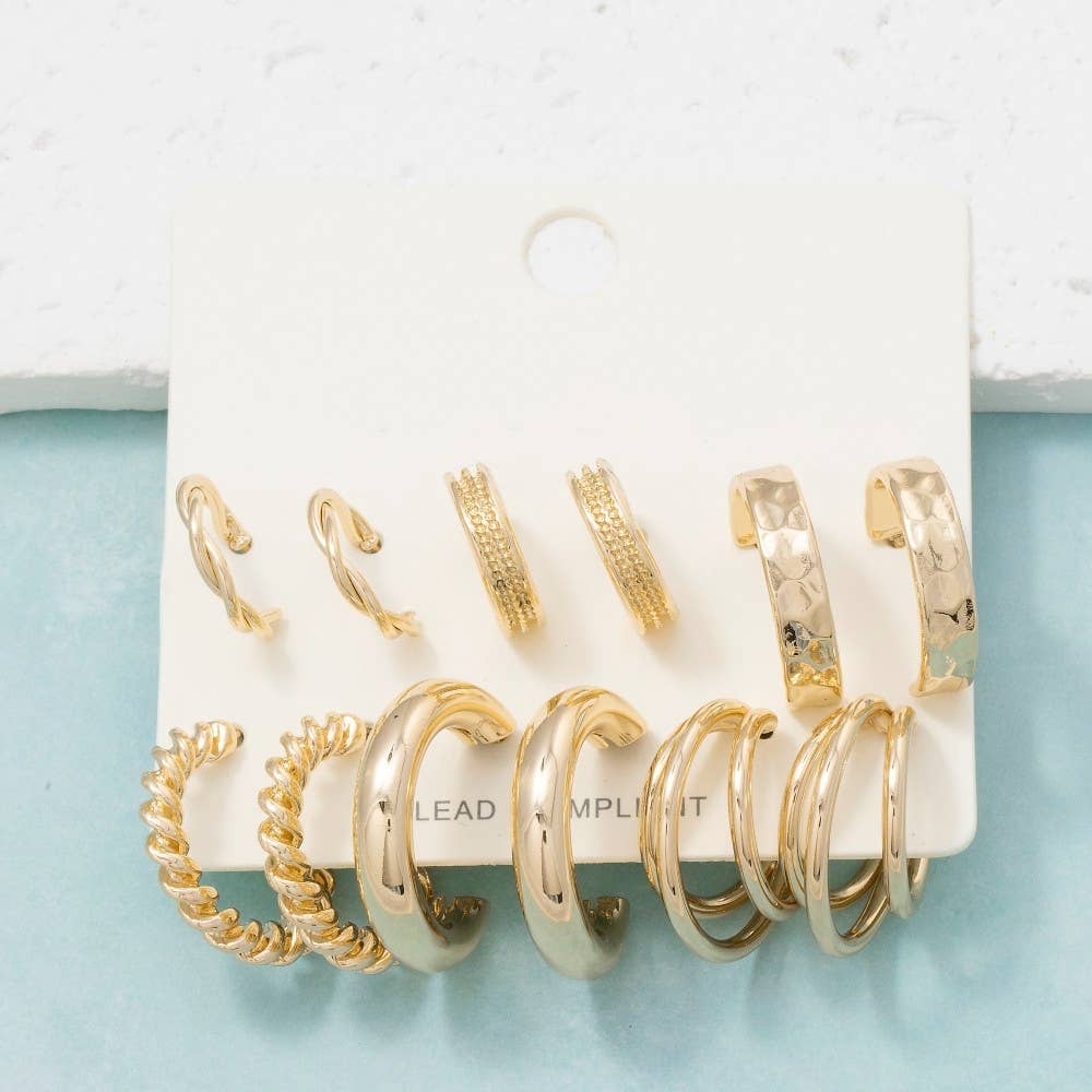Rudy Assorted 6 Pair Hoop Earrings Set