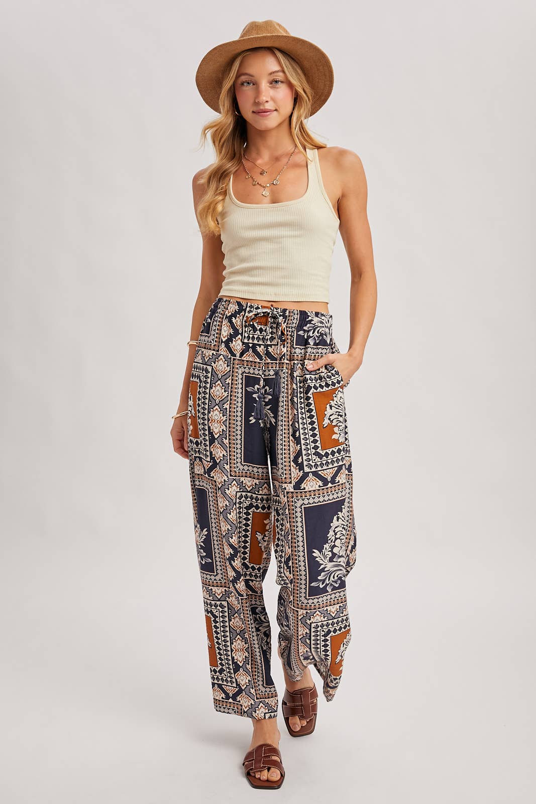 Viki Boho Print Wide Leg Pants