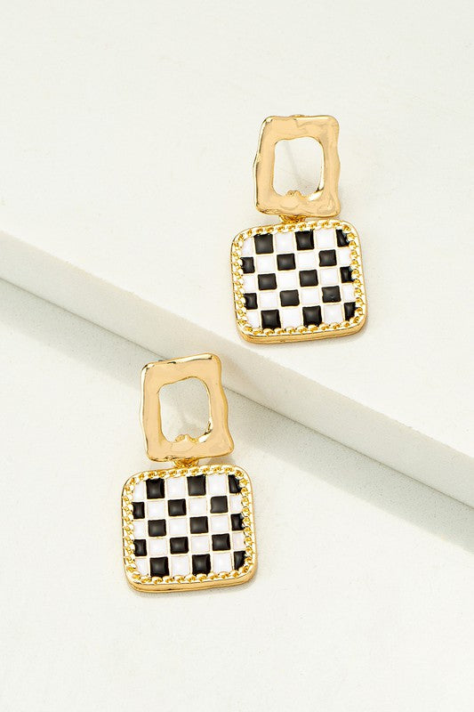 Shauna Checkered Drop Earrings