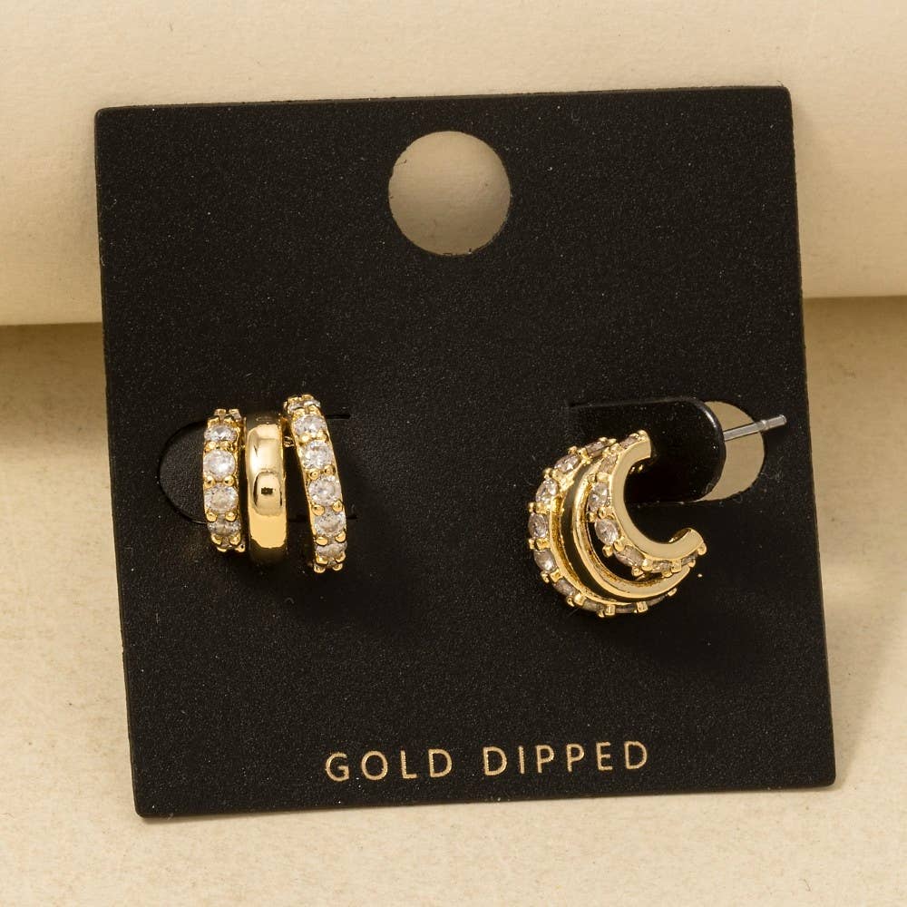 Vett Gold Dipped Cz Pave Wide Layered Hoop Earrings