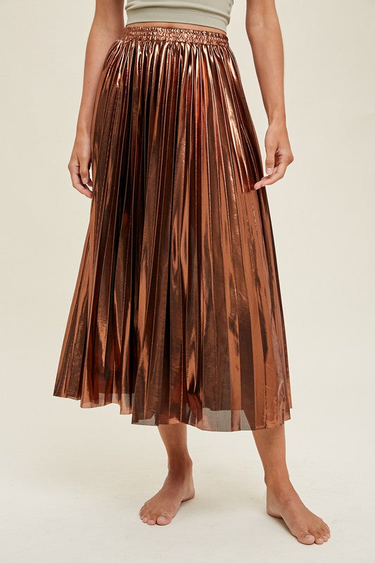 Zanthe Metallic Pleated Skirt