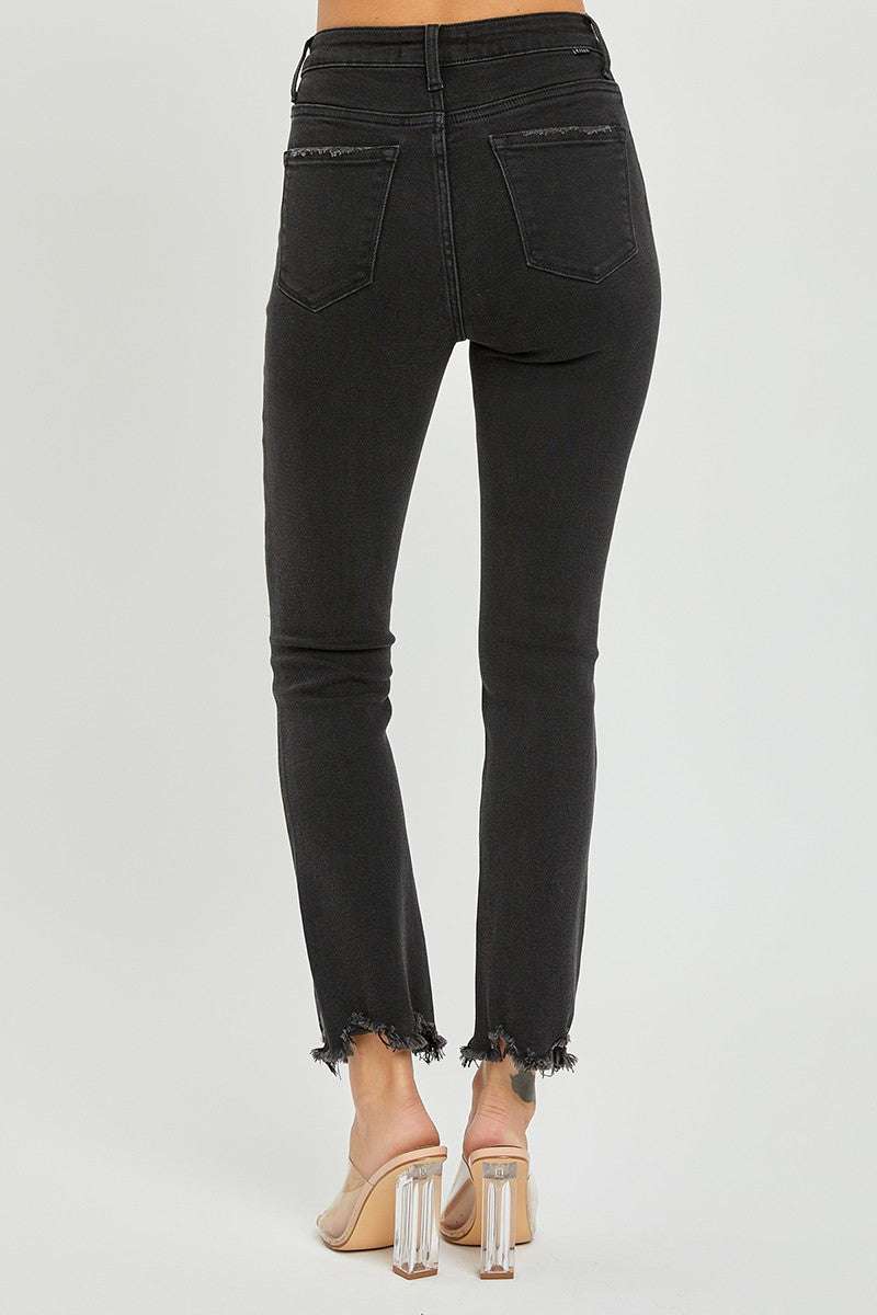 RISEN Destinee Black Distressed Crop Straight Jeans