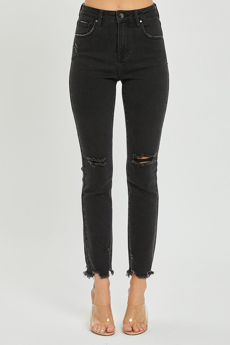 RISEN Destinee Black Distressed Crop Straight Jeans