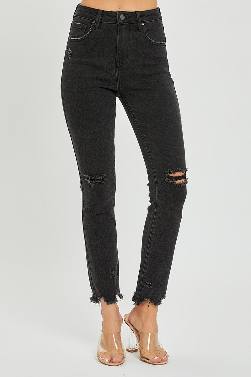 RISEN Destinee Black Distressed Crop Straight Jeans
