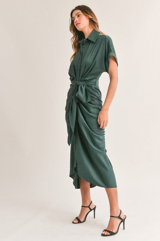 Scarletta Ruched Midi Dark Green Dress