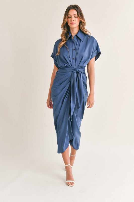 Scarletta Ruched Midi Blue Dress