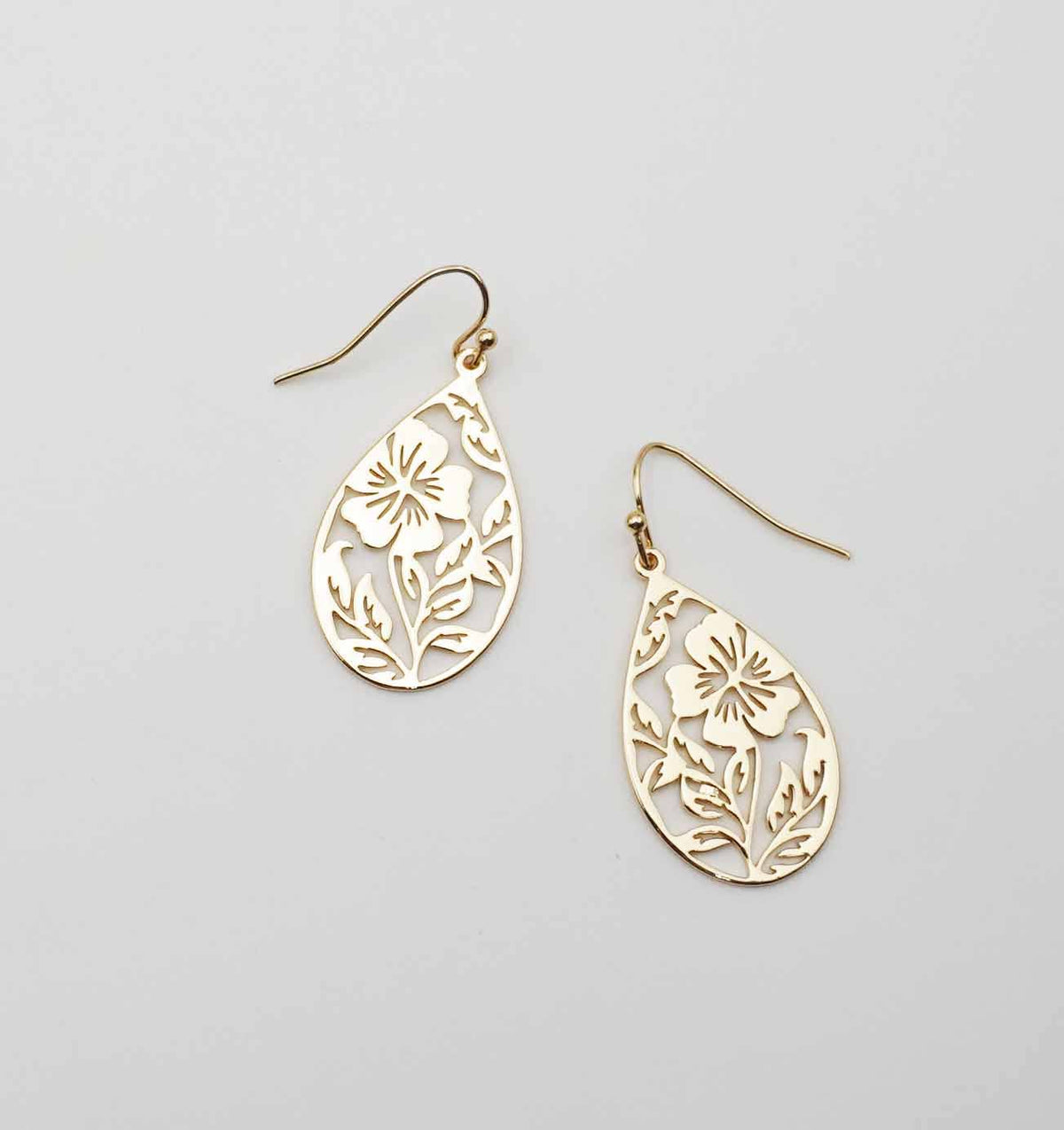 Darby Shiny Gold Plated Openwork Floral Teardrop Earring