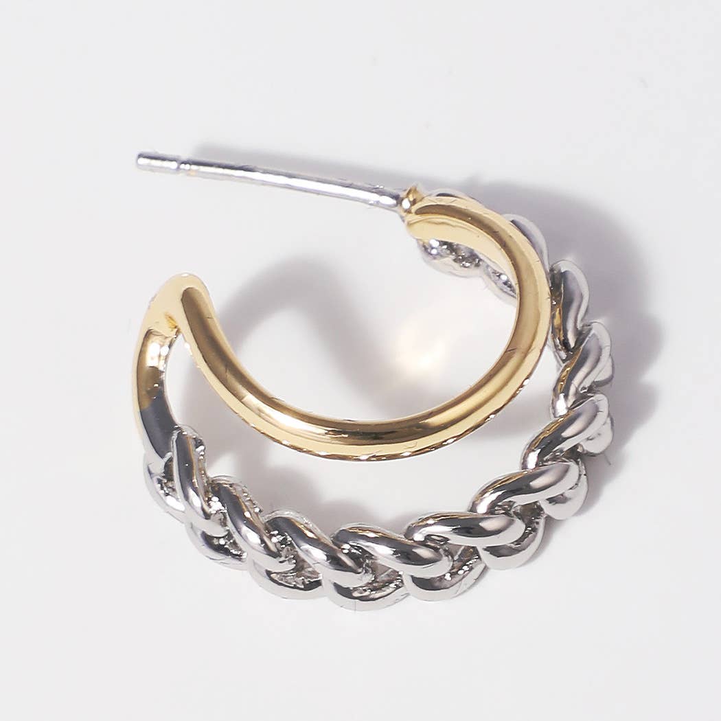 Dae Two-Tone Double Line Hoop 14k Plated Post Earrings