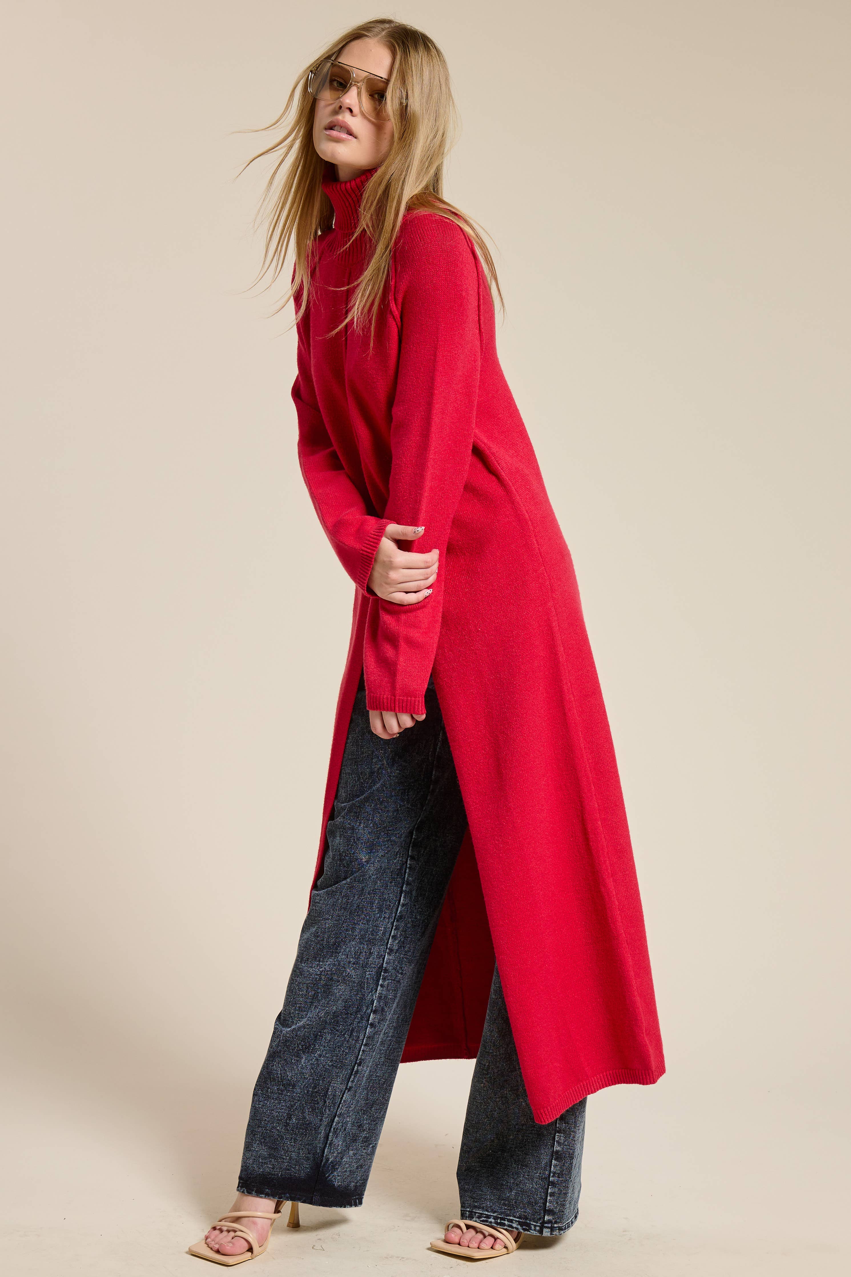 Vale Ribbed Turtleneck Tunic Sweater