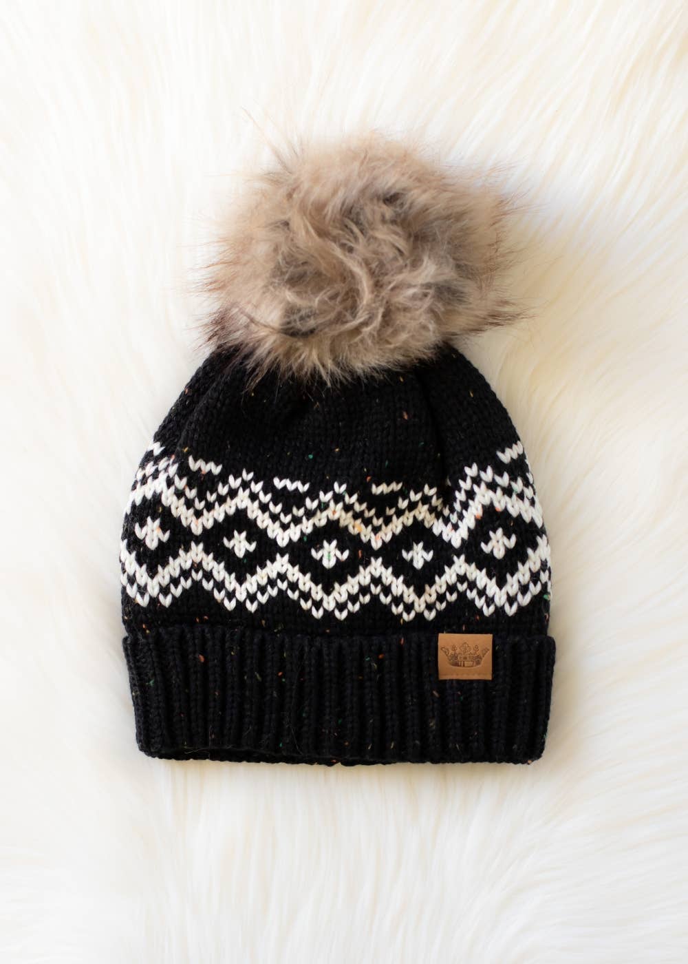 Wheeler Black & Speckled Patterned Pom Hat