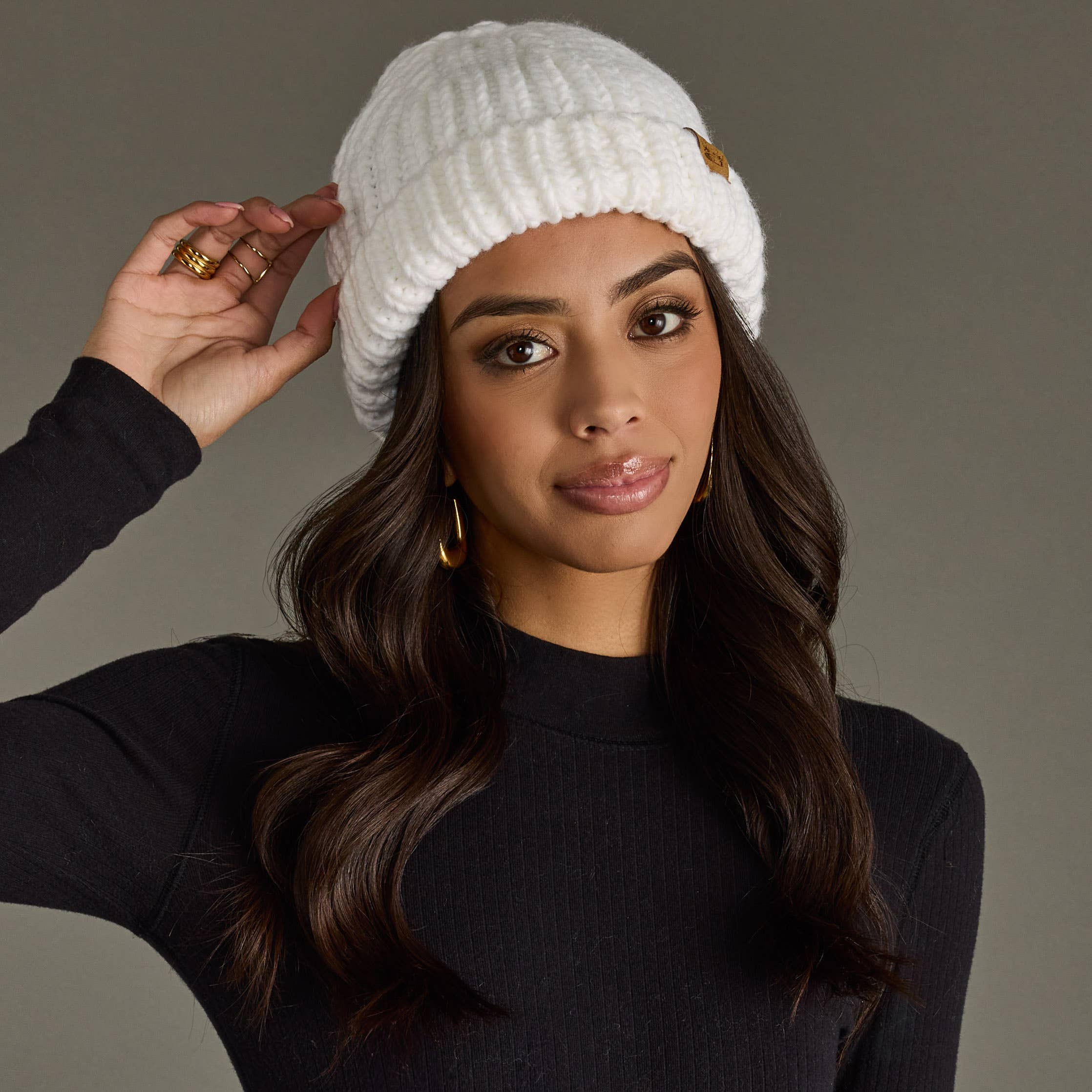 Wendy White Chunky Knit Beanie