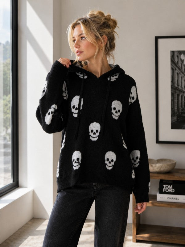 Skully Knit Sweater Hoodie