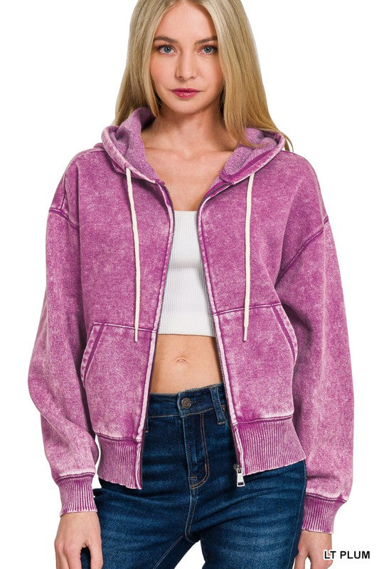 Jax Acid Wash Fleece Zip Hoodie