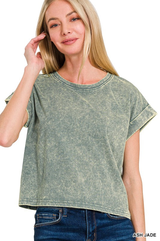 Jeremy Washed Cotton Cuffed Short Sleeve Top
