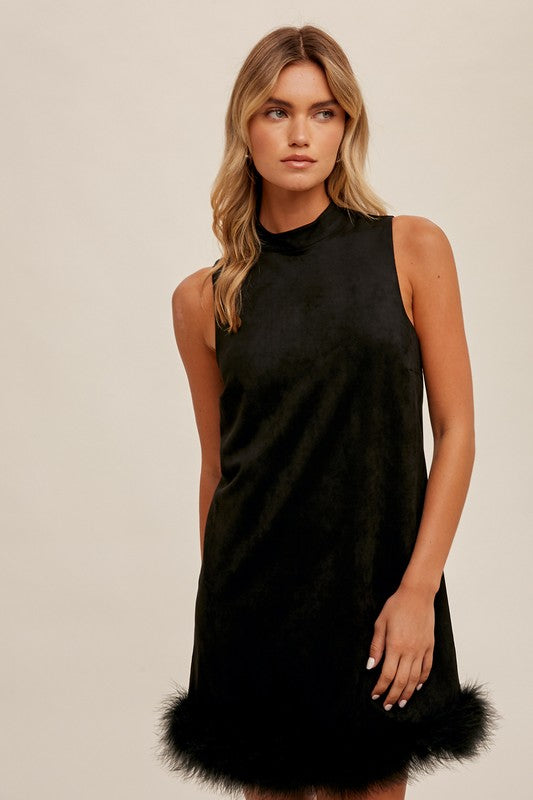Tanner Mock Neck Feather Dress