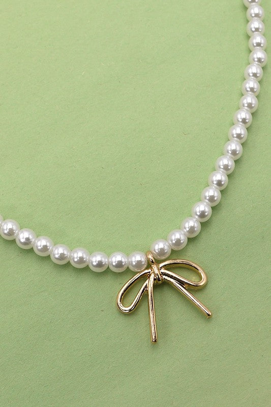 Amery Bow Pearl Necklace