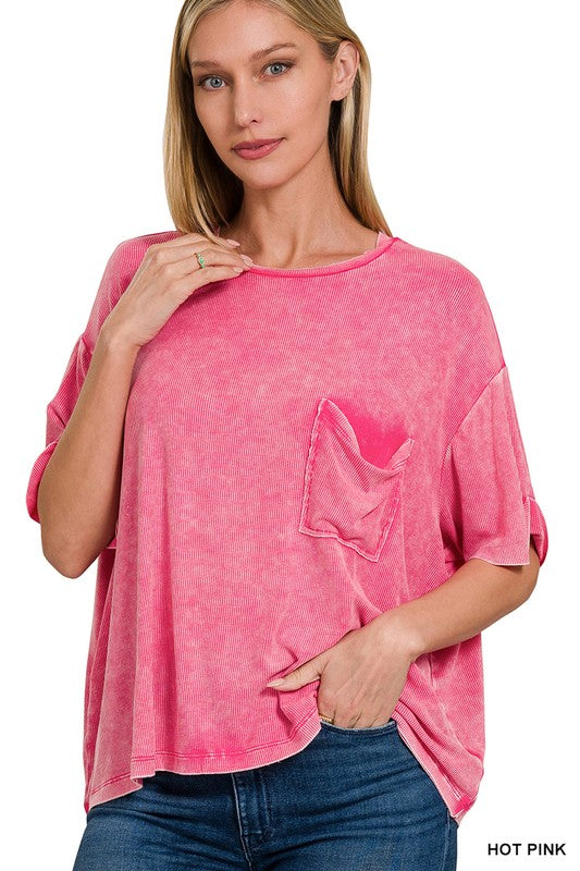 Jollie Washed Short Sleeve Pink Top- DEAL OF THE WEEK!