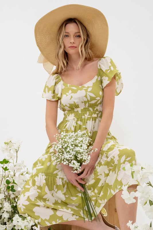 Faith Tiered Midi Kiwi Dress