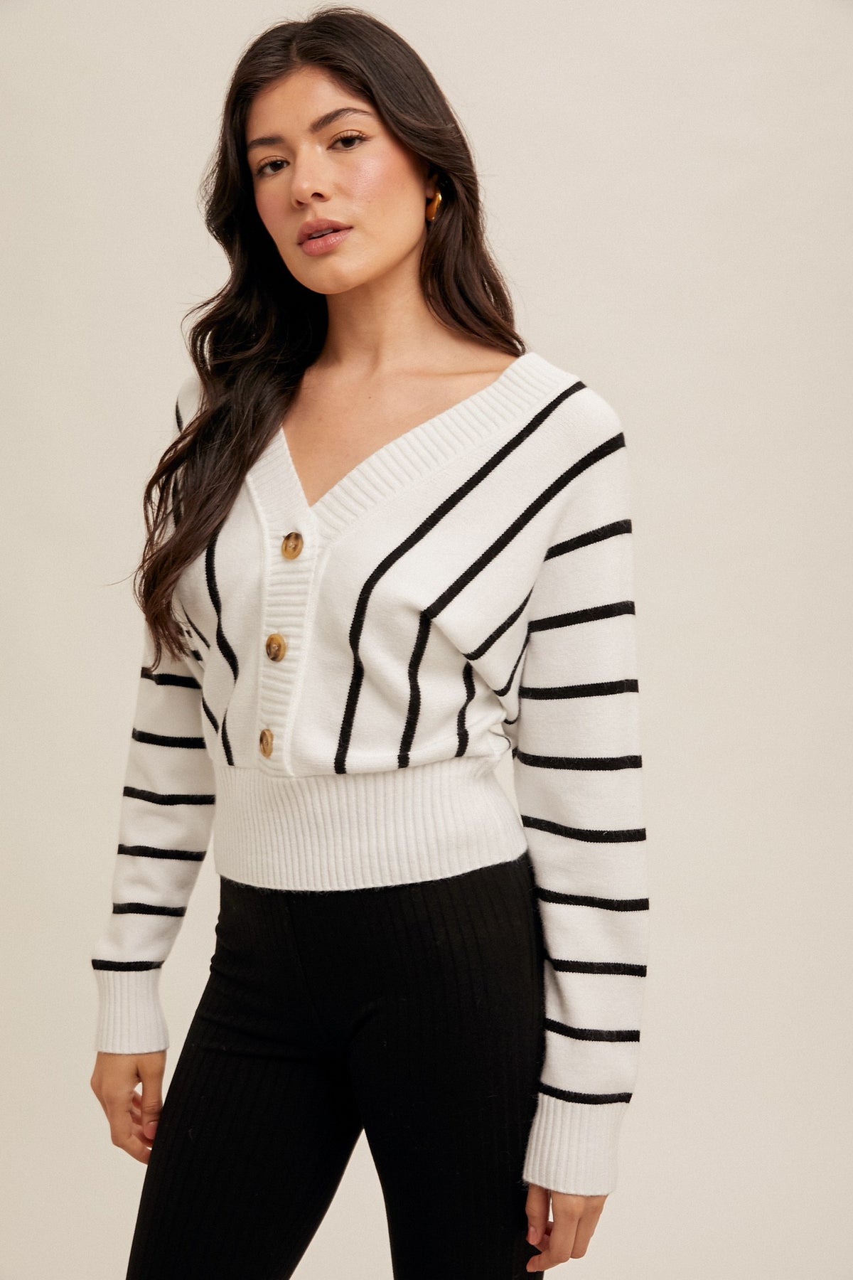 Ivy Stripe V Sweater
