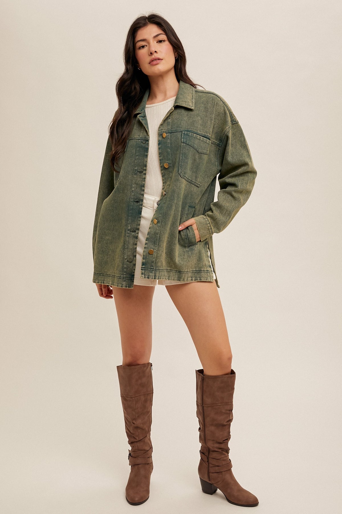 Gunner Olive Denim Shirt Jacket