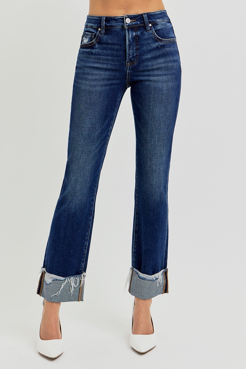 Risen Tulley High Rise Cuff Straight Jeans