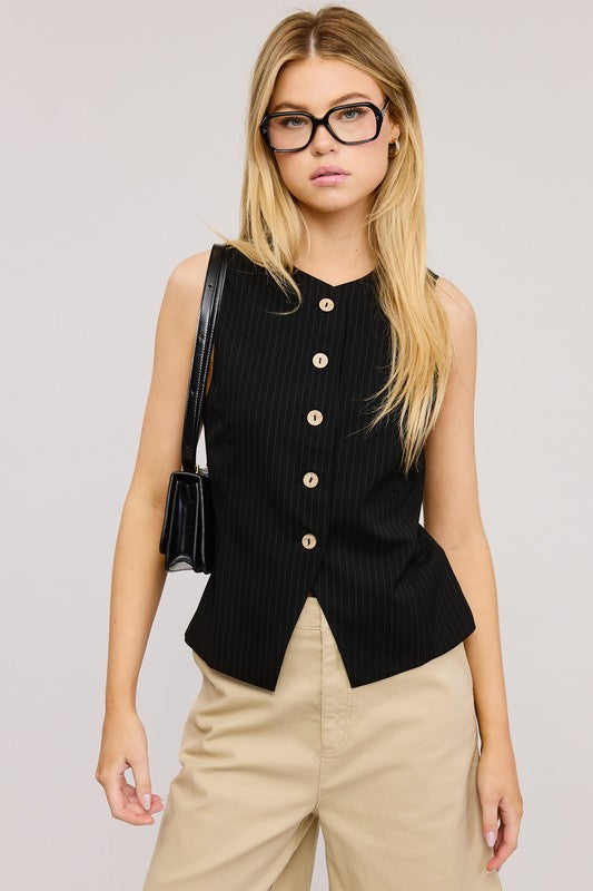 Leigh Pinstripe Button Vest
